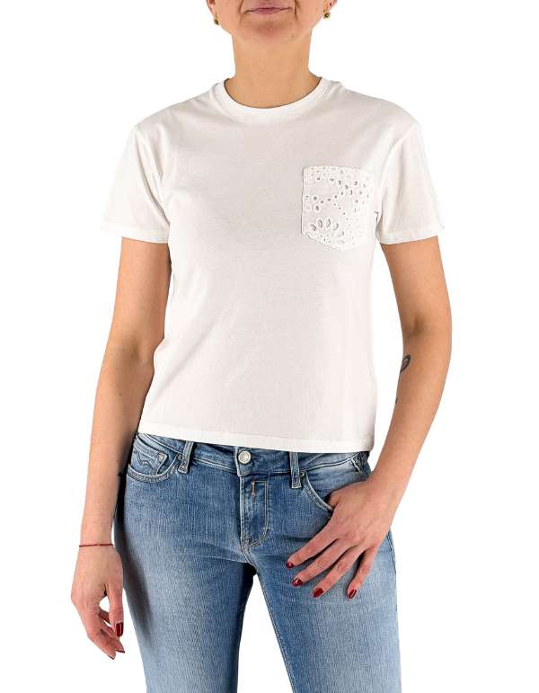 MC2 Saint Barth T-Shirt Emilie Con Taschino In Sangallo Embry 01 – vista principale – Master SKU MC2_EMI0004_08780L