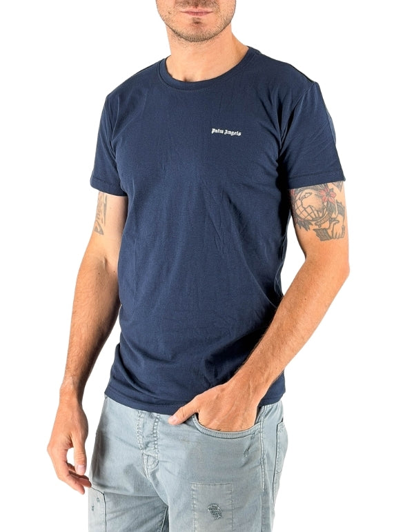Palm Angels T-Shirt Navy Logo Contrast – vista principale – Master SKU PLA1UMBTS01SI-NAV