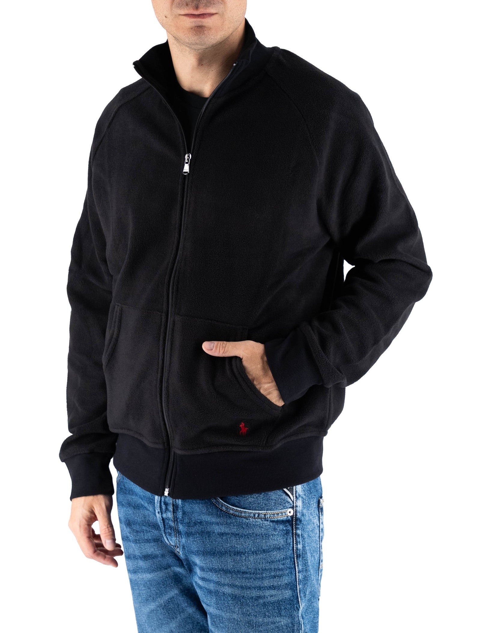 Polo Ralph Lauren Felpa Uomo Ralph Lauren Full Zip Nera con Logo Ricamato Rosso – vista principale – Master SKU RLU_714950620003_BLACK