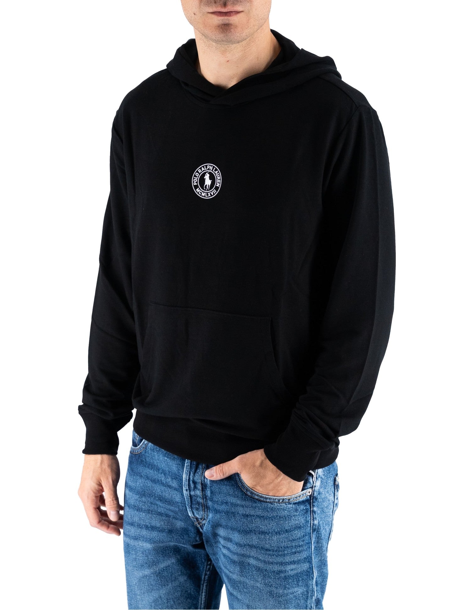Polo Ralph Lauren Felpa Uomo Ralph Lauren Nera con Cappuccio e Logo Bianco – vista principale – Master SKU RLU_714P03152001_BLACK