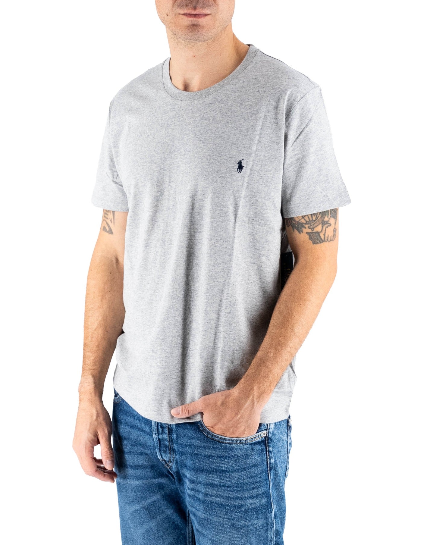 Polo Ralph Lauren T-shirt Uomo Ralph Lauren Grigia Manica Corta con Logo Ricamato Blu – vista principale – Master SKU RLU_714844756003_GREY