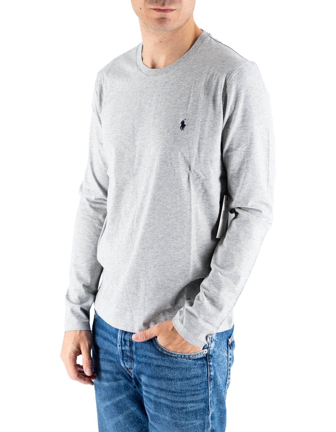 Polo Ralph Lauren T-shirt Uomo Ralph Lauren Grigia Manica Lunga con Logo Ricamato Blu – vista principale – Master SKU RLU_714844759003_GREY