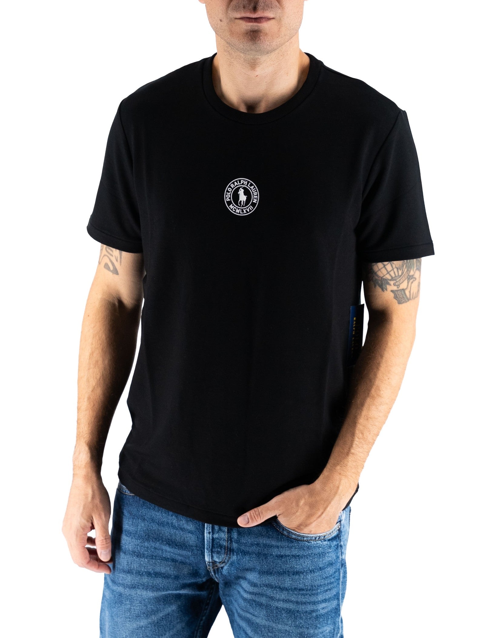 Polo Ralph Lauren T-shirt Uomo Ralph Lauren Nera in Cotone Morbido con Logo Gommato – vista principale – Master SKU RLU_714P01951001_BLACK