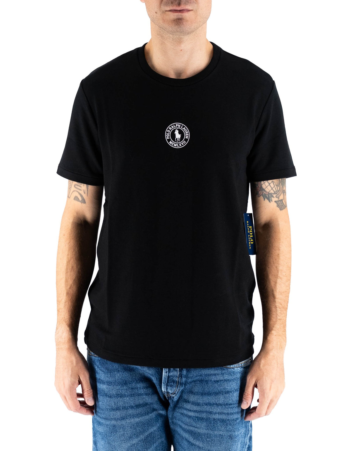 Polo Ralph Lauren T-shirt Uomo Ralph Lauren Nera in Cotone Morbido con Logo Gommato – dettaglio prodotto 3 – Master SKU RLU_714P01951001_BLACK