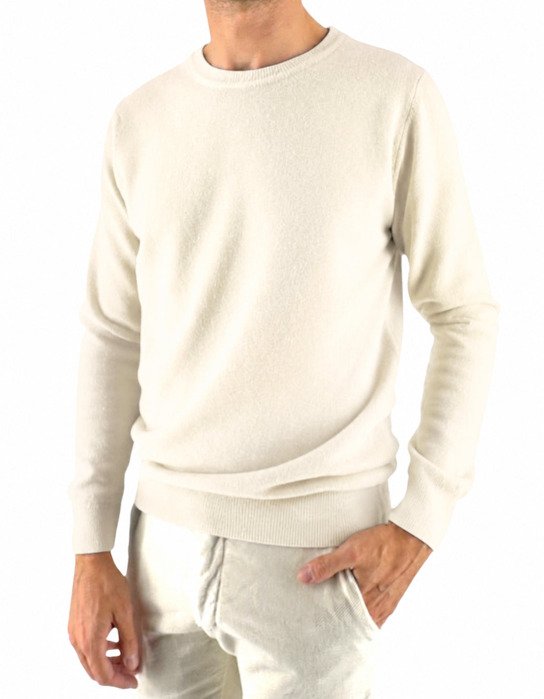Maglia girocollo Bergen panna Devid Label, filato misto lana e cashmere Made in Italy - foto 1