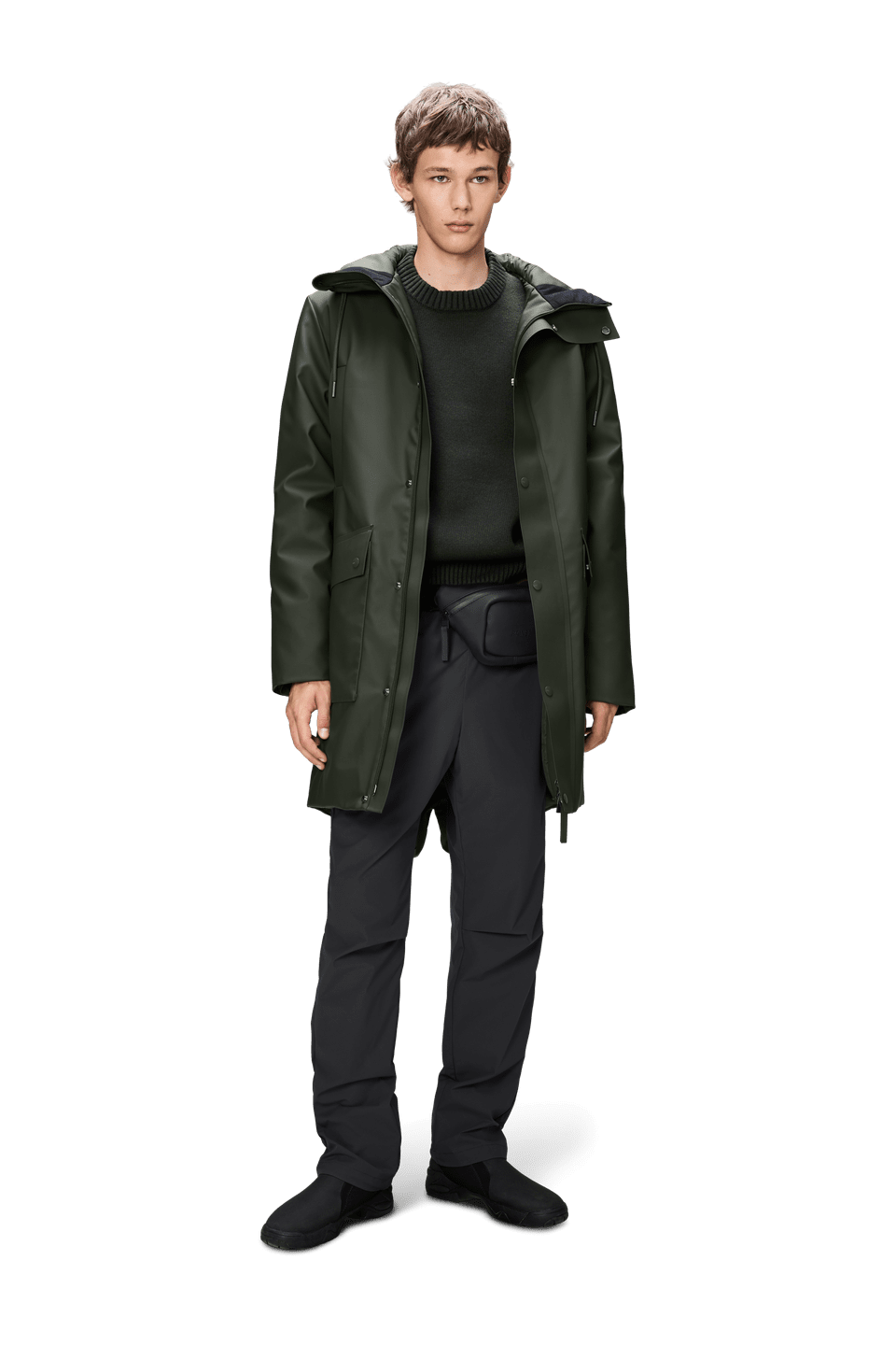 Rains Long Parka Green – vista principale – Master SKU RNS_21460_GREEN