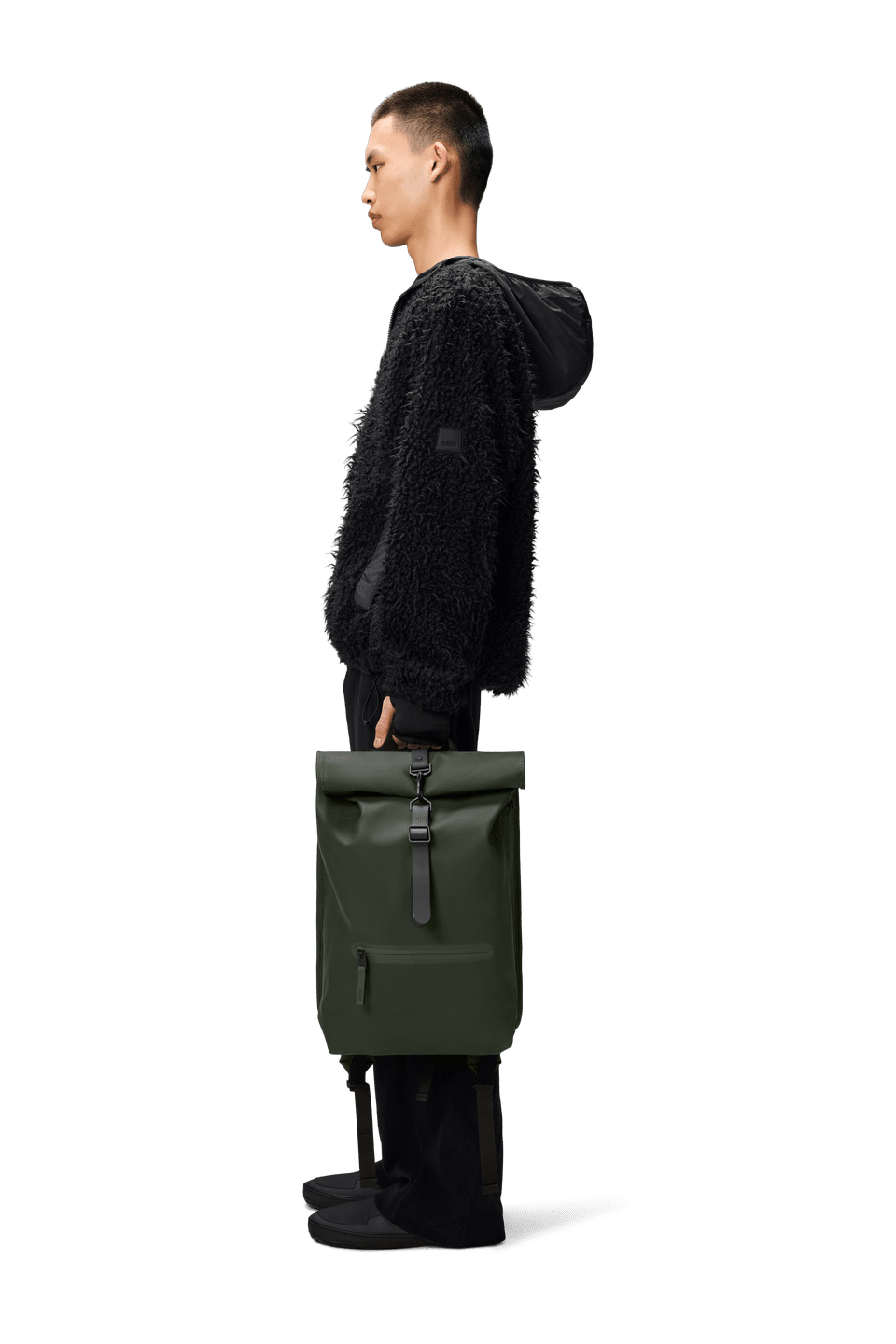 Rains Rolltop Rucksack W3 Green – vista principale – Master SKU RNS_13320_GREEN