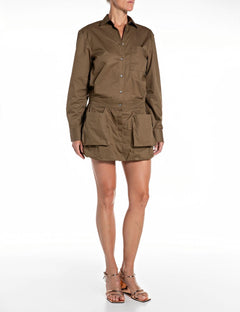 Replay Abito Corto Popeline Cotone Stile Camicia Utility Beech Brown – vista principale – Master SKU RPY_W9229_00085482_533