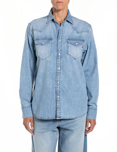 Replay Camicia Donna Denim Western Lavaggio Chiaro Cotone – vista principale – Master SKU RPY_W2362_00026C_17B_010