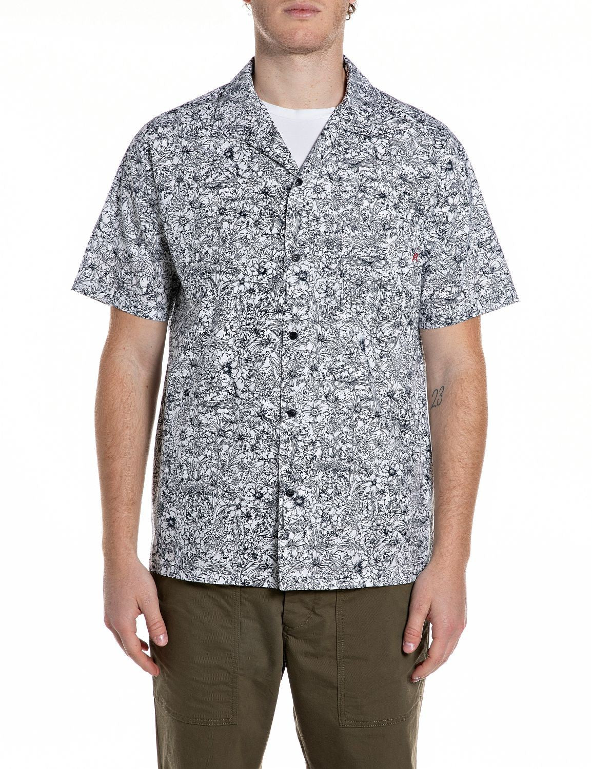 Replay Camicia Uomo Bianca Relaxed Fit Stampa Floreale Cotone – vista principale – Master SKU RPY_M4157_00075102_010