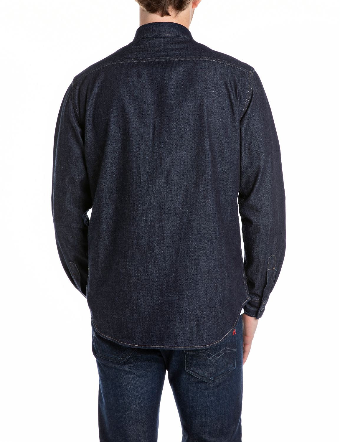 Replay Camicia Uomo Denim Blu Scuro Regular Fit Cotone 6,5 oz – dettaglio prodotto 2 – Master SKU RPY_M4124_000860_B04_007