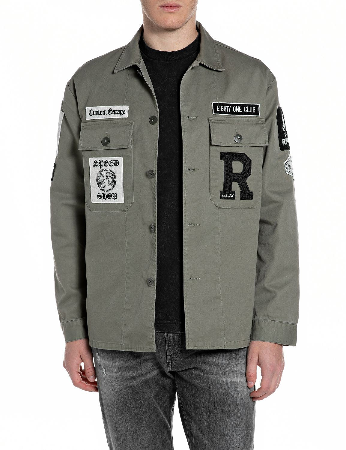 Replay Giacca Camicia Con Patch E Logo Light Military – vista principale – Master SKU RPY_M8445C00085022N_103