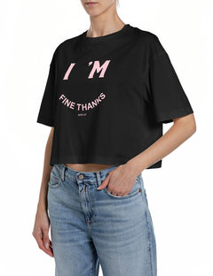 Replay T-shirt Donna Cropped Nera Smiley Stampa Fucsia – vista principale – Master SKU RPY_W3410G00020994_098