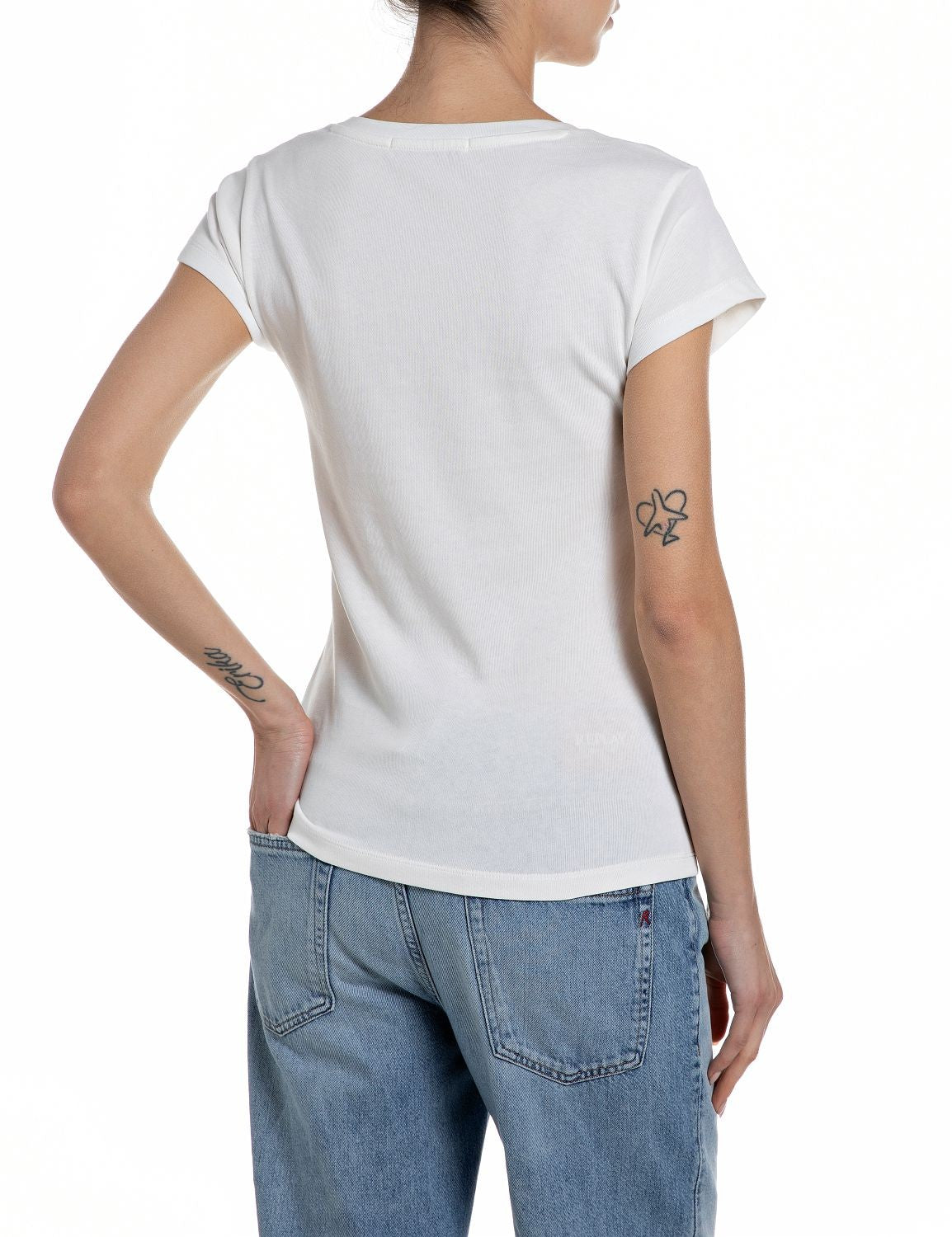 Replay T-shirt Donna Slim Fit Scollo V Jersey Cotone Stampa – dettaglio prodotto 2 – Master SKU RPY_W3467A00023792G_011