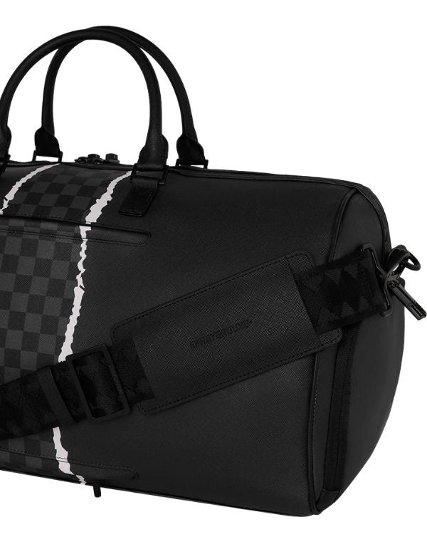 Borsone Center Rip Revealing Gray Check Duffle Sprayground - Dettaglio tracolla e attacco laterale