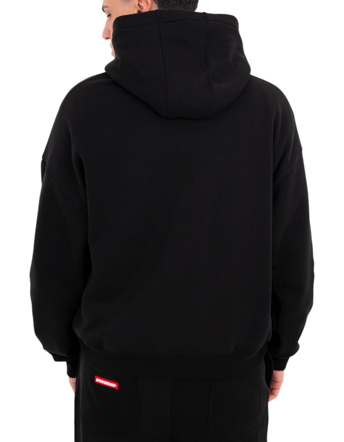 Sprayground Sketch Shark Smooth Perfect Hoodie nero - indossata, vista posteriore laterale