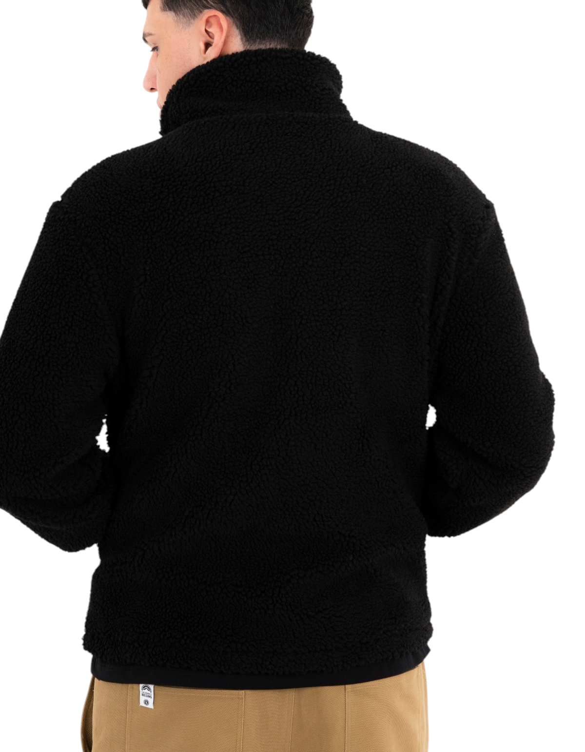 Sprayground Black Puffer Monogram Teddy Jacket nero - indossata, vista posteriore