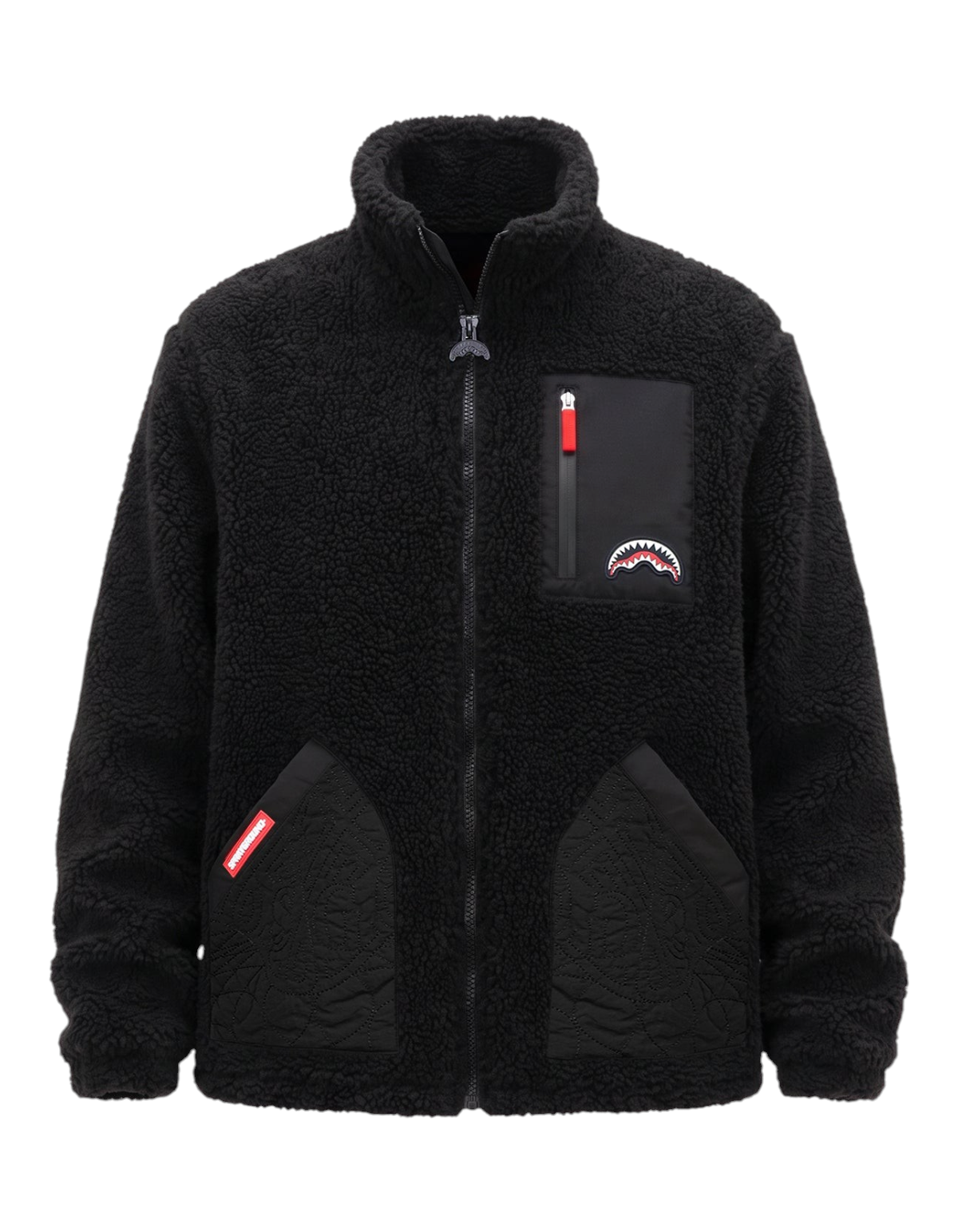 Sprayground Black Puffer Monogram Teddy Jacket nero - vista frontale capo senza modello