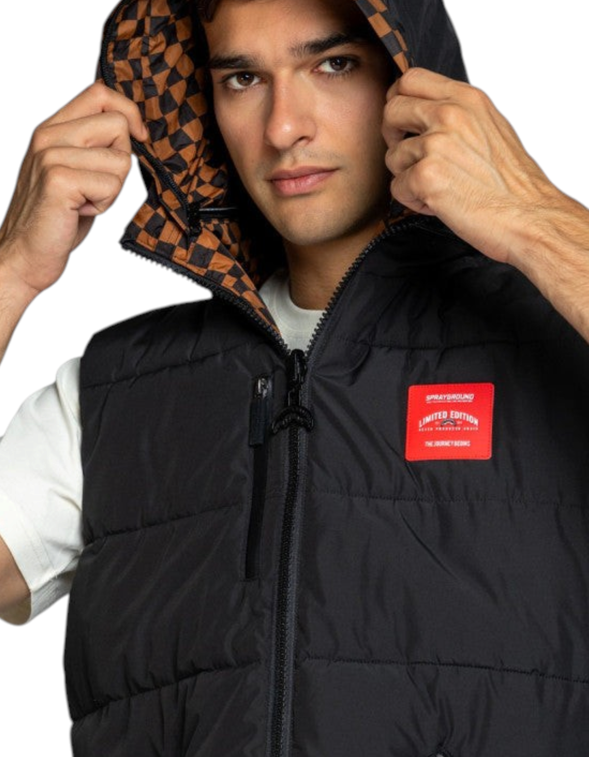 Sprayground Special Ops Air Cargo Padded Double Vest – cappuccio a scacchi marrone e nero