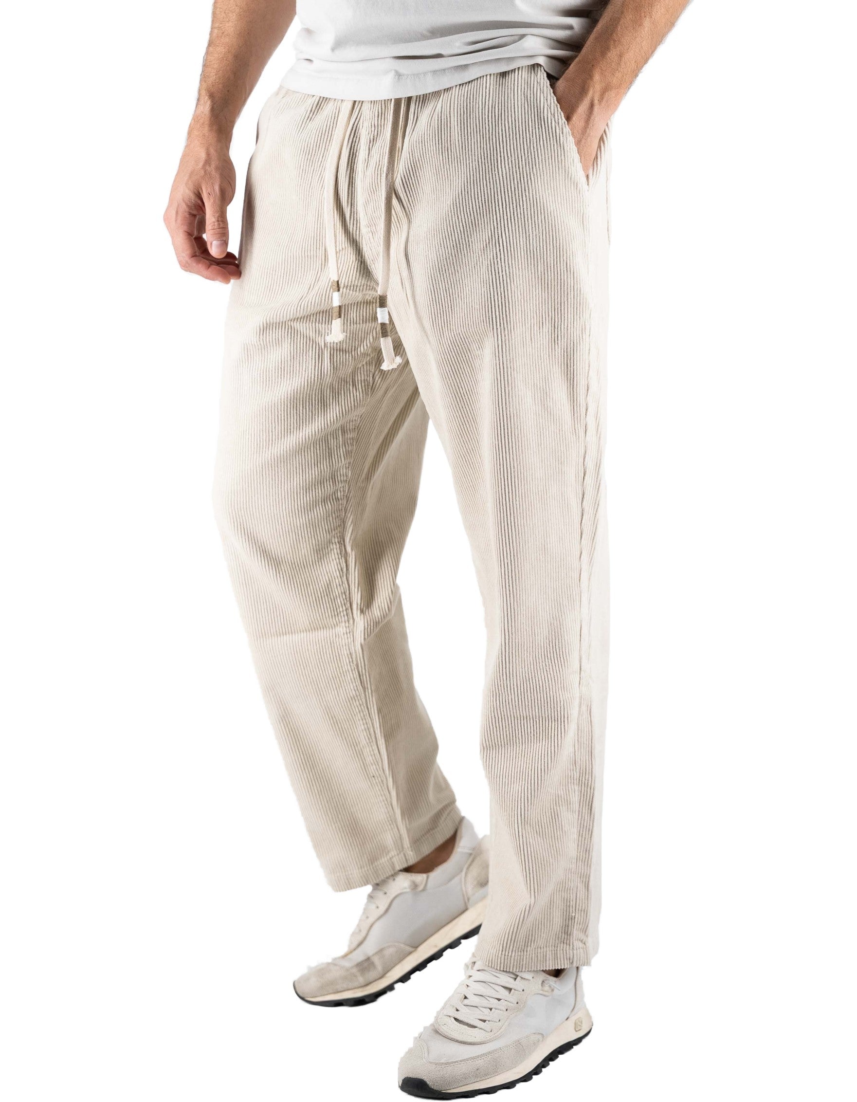 Tooco Pantalone In Velluto Con Elastico In Vita Cream – vista principale – Master SKU TOC_M_LPV_ESSENTIAL_CREAM