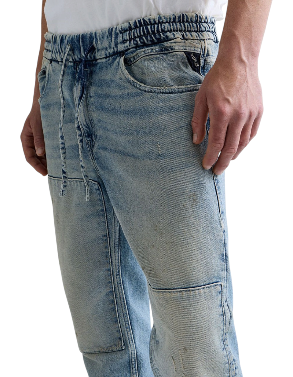Replay Lanny Light Blue - dettaglio vita coulisse e denim used