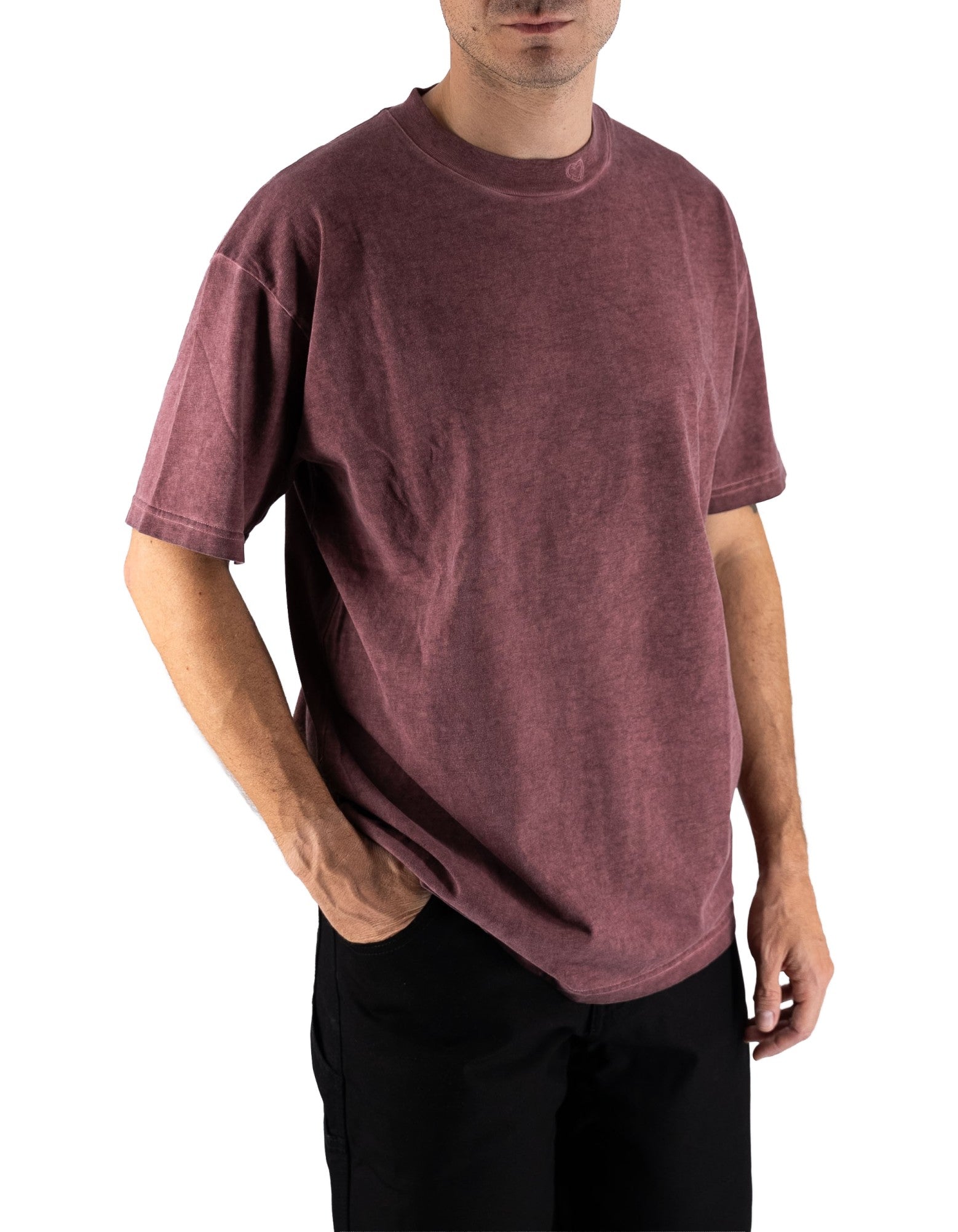 Vision Of Super Stone Wash Red Tee With Embroidered Hearth On The Neck And Patch On Back Stone Wash – vista principale – Master SKU VOS_VS006TE-03_STONE_WASH
